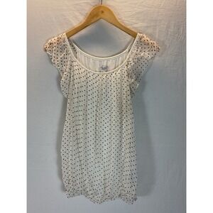 Luisa Ricci Women's L 100% Silk white Polka Dot Sheer Overlay Blouse Italy Lined